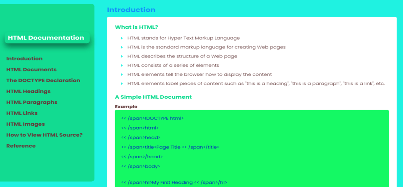 HTML documentation web page